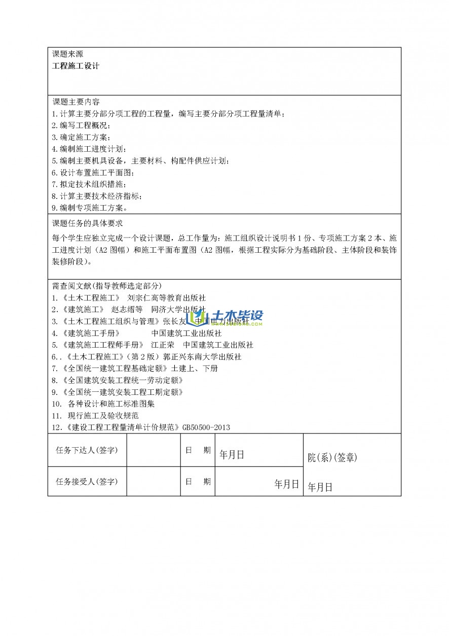毕业设计任务书-云南农业大学工程施工设计论文任务书(2)
