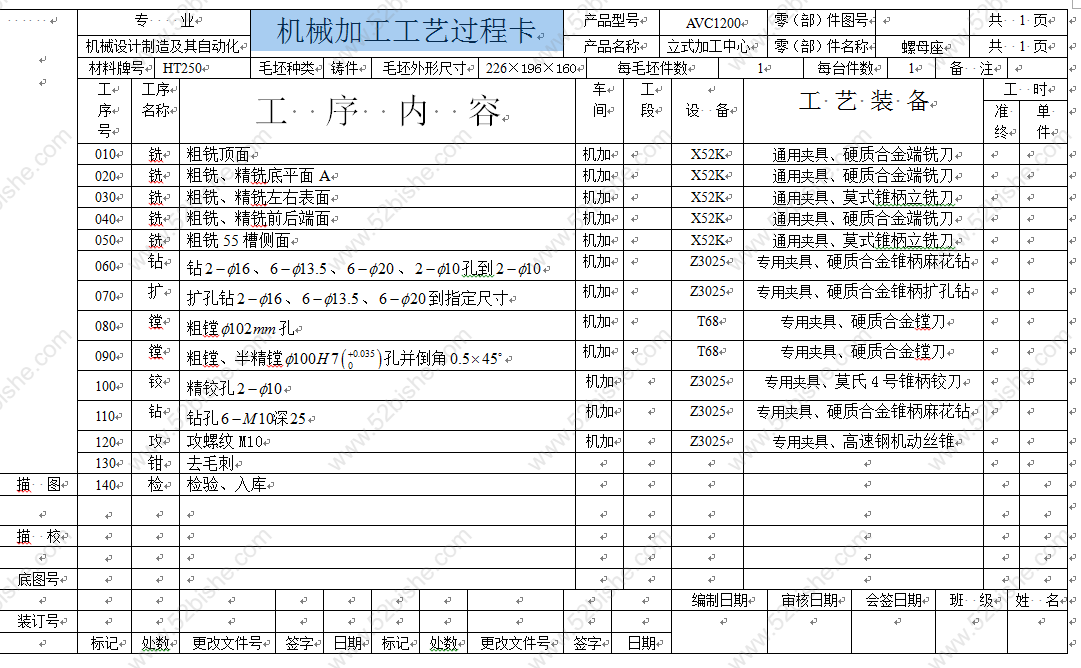 机械加工工艺过程卡