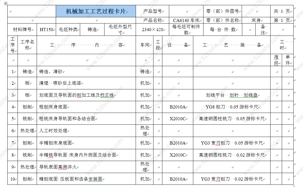 机械加工工艺过程卡片