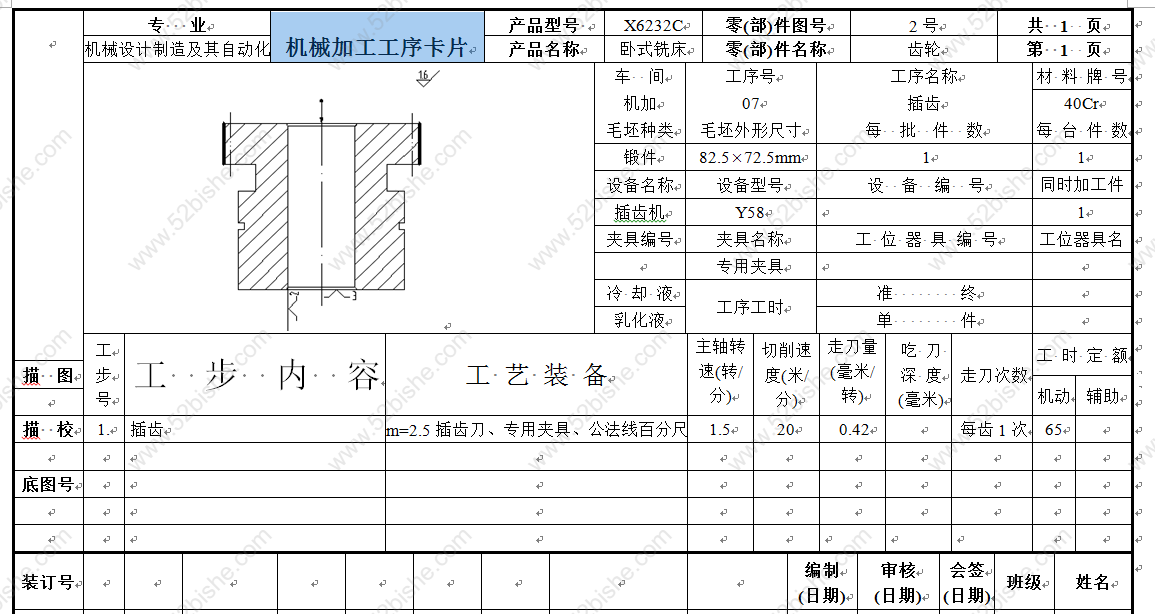 机械加工工序卡片