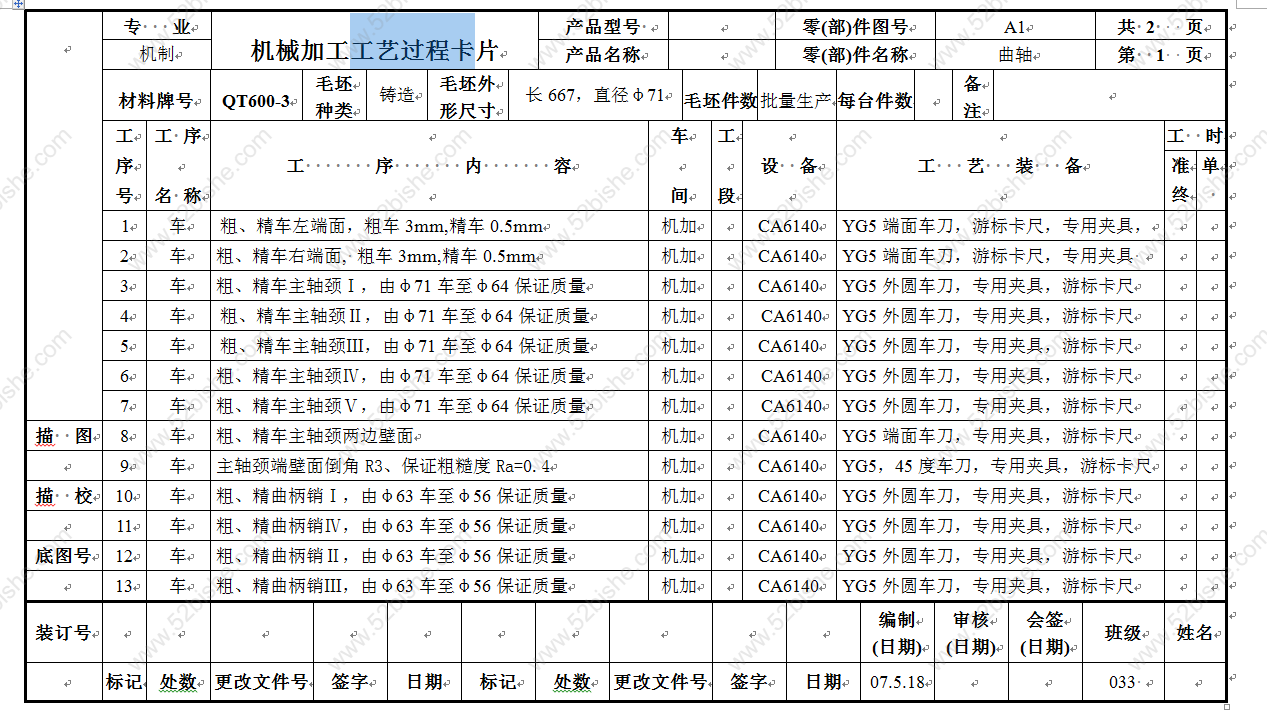 工艺过程卡