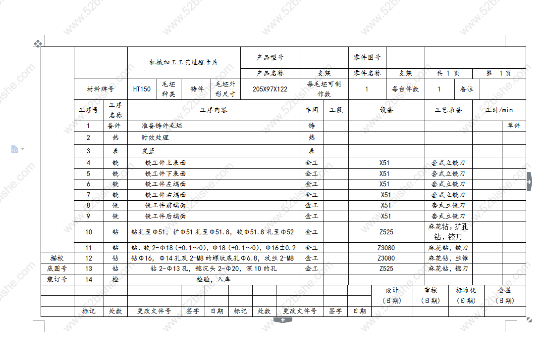 【1A036】支架的工艺规程及钻Φ52孔的工装夹具设计3